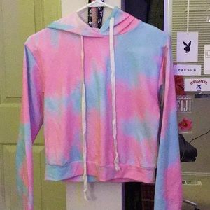 Tie Dye Pastel Pink & Blue Drawstring Hoodie